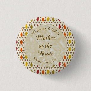 Badge Rond 2,50 Cm Feuilles de chêne et Acorns Automne Mariage d'auto