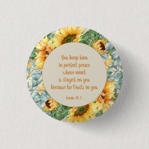 Badge Rond 2,50 Cm Feuilles de tournesol Verset de la Bible Garder un
