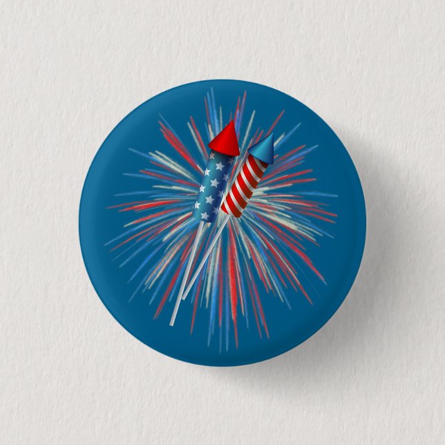 Badge Rond 2,50 Cm Feux d'artifice Animés et fusées du 4 juillet (Devant)