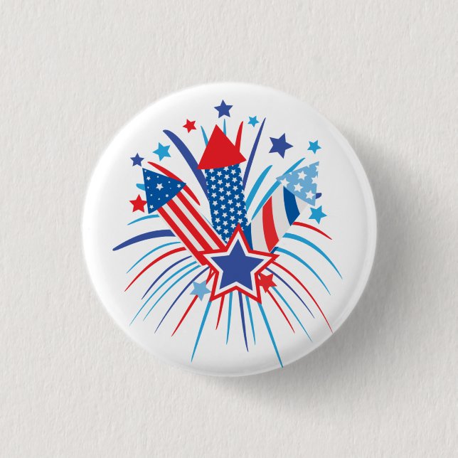 Badge Rond 2,50 Cm feux d'artifice rouges, blancs et bleus, bouton 4  (Devant)