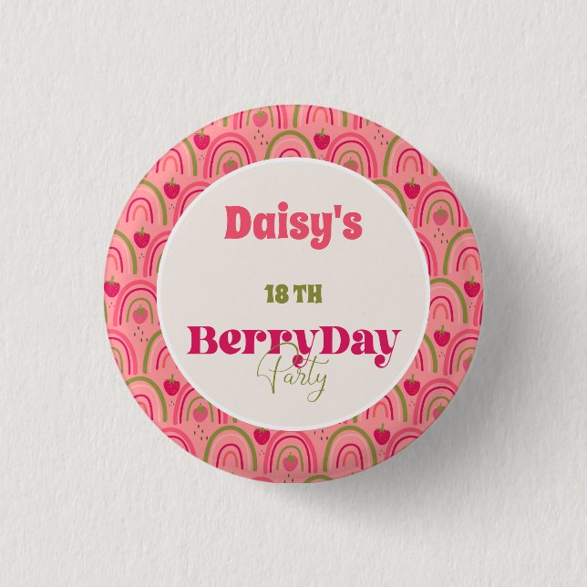 Badge Rond 2,50 Cm Fields fraises délicieux Anniversaire (Devant)