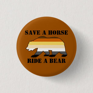 Badge Rond 2,50 Cm Fierté D'Ours Sauvez Un Cheval Promenade D'Ours