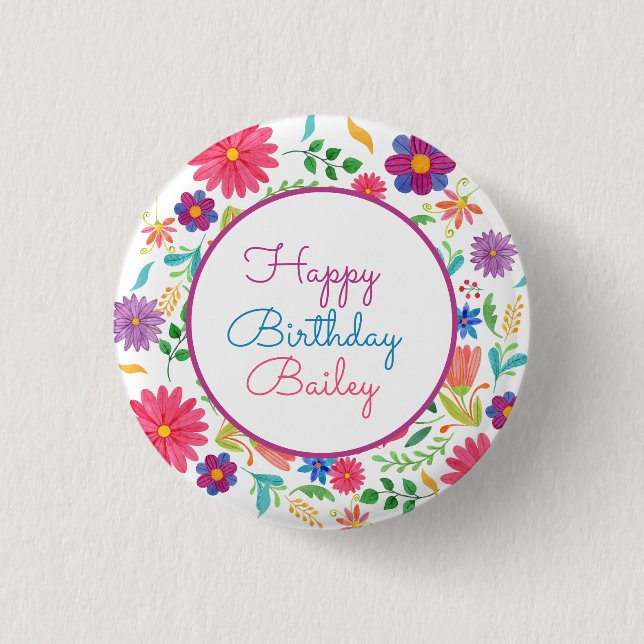 Badge Rond 2,50 Cm Fiesta Mexicaine Aquarelle Florale Anniversaire (Devant)