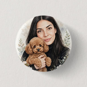 Badge Rond 2,50 Cm Fille au caniche jouet rouge