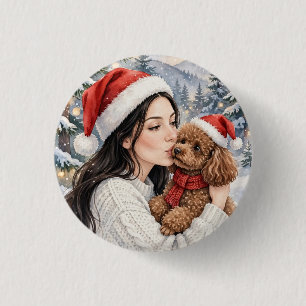 Badge Rond 2,50 Cm Fille au jouet caniche rouge