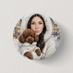Badge Rond 2,50 Cm Fille au jouet caniche rouge