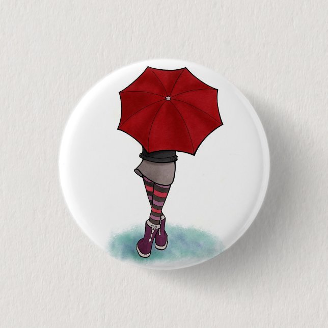 Badge Rond 2,50 Cm fille avec des parapluies (Devant)