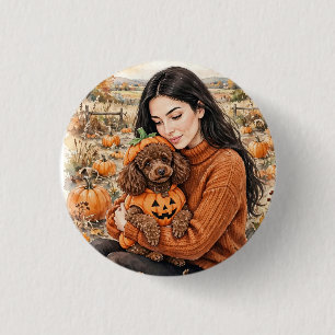 Badge Rond 2,50 Cm Fille avec jouet caniche rouge