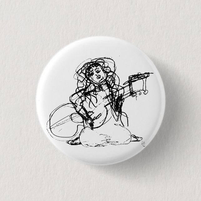 Badge Rond 2,50 Cm Fille avec la guitare (Devant)