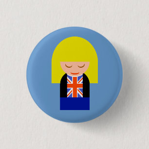 Badge Rond 2,50 Cm Fille Blonde Patriotique Dans Un Tee Drapeau Union