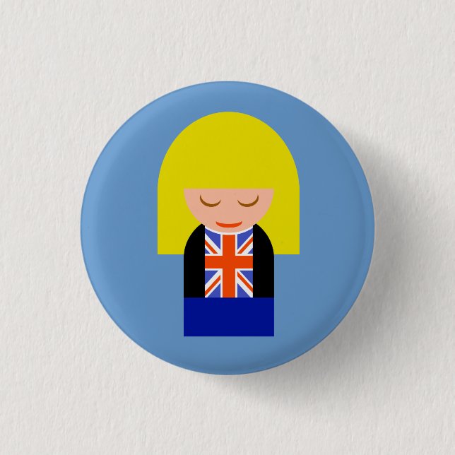 Badge Rond 2,50 Cm Fille Blonde Patriotique Dans Un Tee Drapeau Union (Devant)
