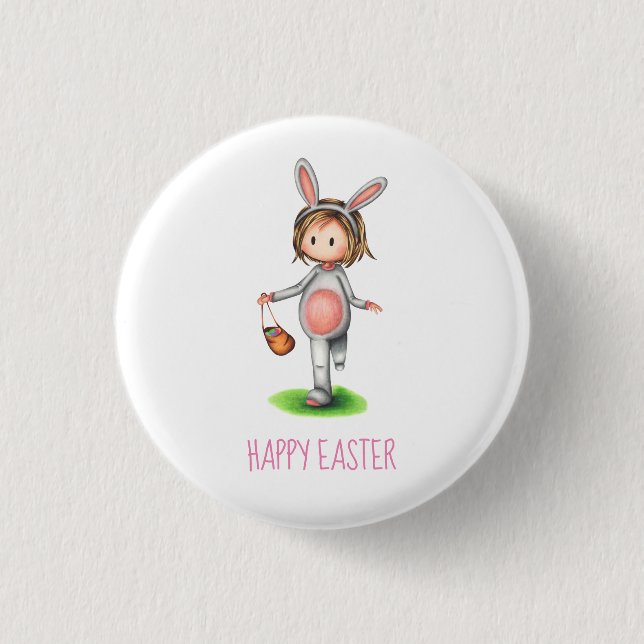 Badge Rond 2,50 Cm Fille Bunny Joyeux Pâques (Devant)