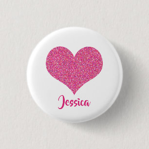 Badge Rond 2,50 Cm Fille Coeur rose Nom personnalisé