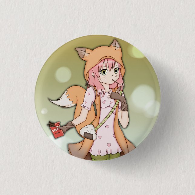 Badge Rond 2,50 Cm Fille d'Anime à Fox Cosplay (Devant)