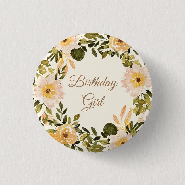 Badge Rond 2,50 Cm Fille d'anniversaire fleur crème jaune  (Devant)