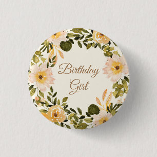 Badge Rond 2,50 Cm Fille d'anniversaire fleur crème jaune