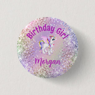Badge Rond 2,50 Cm Fille d'anniversaire Licorne Magique