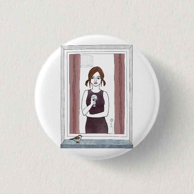 Badge Rond 2,50 Cm fille dans la fenêtre (Devant)