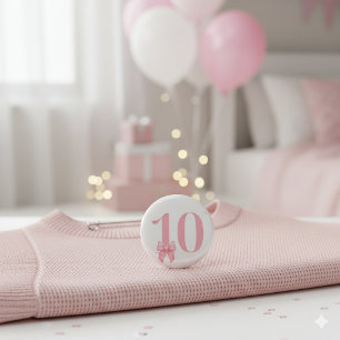 Badge Rond 2,50 Cm Fille de 10 ans anniversaire bouton rose