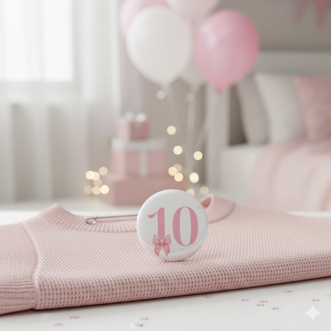 Badge Rond 2,50 Cm Fille de 10 ans anniversaire bouton rose (Créateur téléchargé)