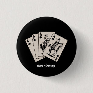 Badge Rond 2,50 Cm Fille de campagne occidentale jouant au poker-cart