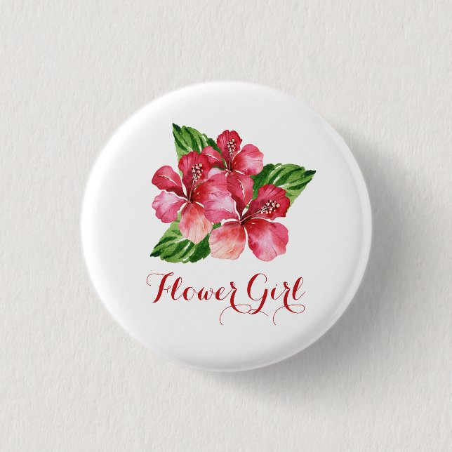 Badge Rond 2,50 Cm Fille de fleurs Hibiscus rouge Tropical Floral (Devant)
