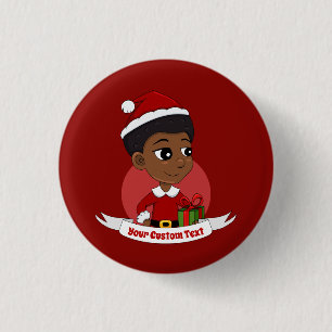 Badge Rond 2,50 Cm Fille de Noël avec un dessin animé afro