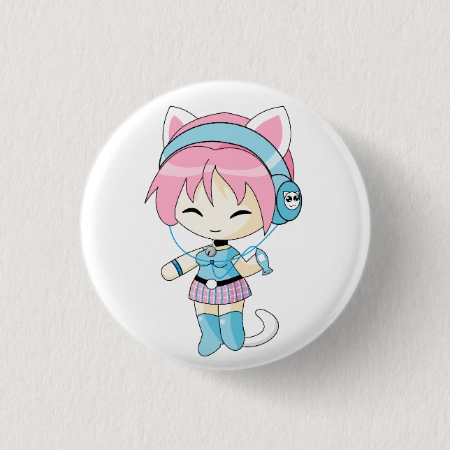 Badge Rond 2,50 Cm Fille d'écouteurs de Neko (Devant)
