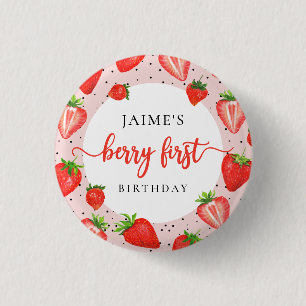 Badge Rond 2,50 Cm Fille fraise 1er anniversaire Berry 1er anniversai