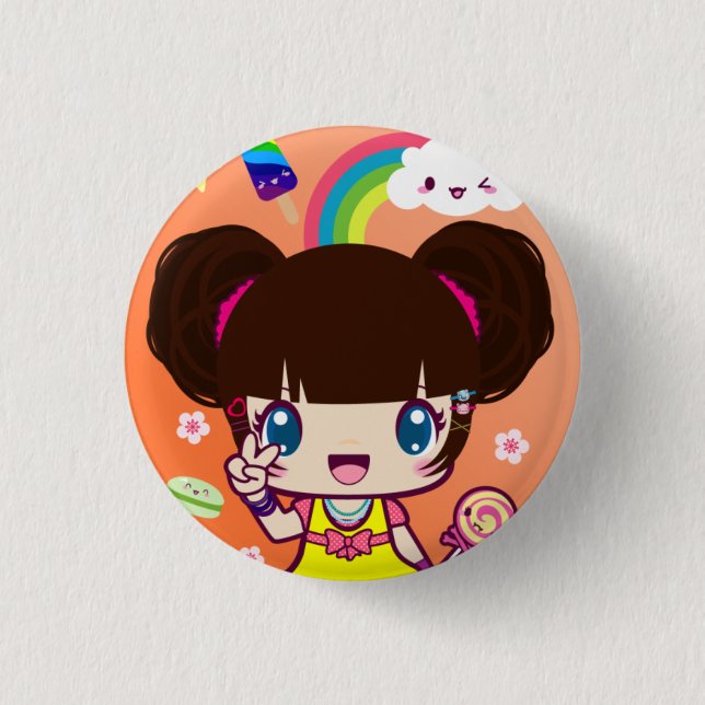 Badge Rond 2,50 Cm Fille Harajuku Yuriko  (Devant)