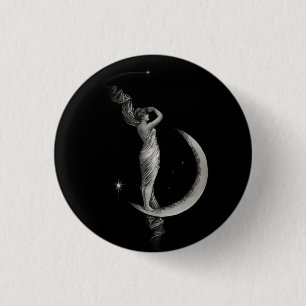 Badge Rond 2,50 Cm Fille Lune Art Nouveau vintage