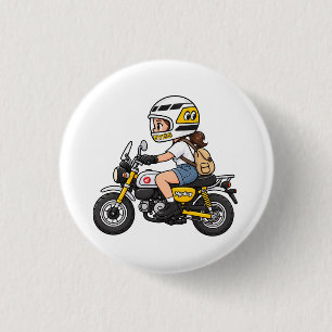 Badge Rond 2,50 Cm Fille Mignonne à Moto – Dessin Animé de Mini Moto
