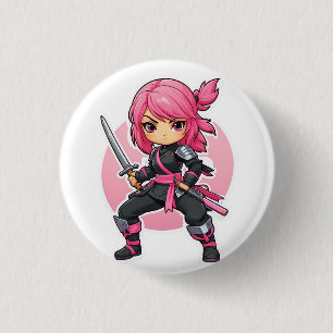 Badge Rond 2,50 Cm Fille Ninja rose