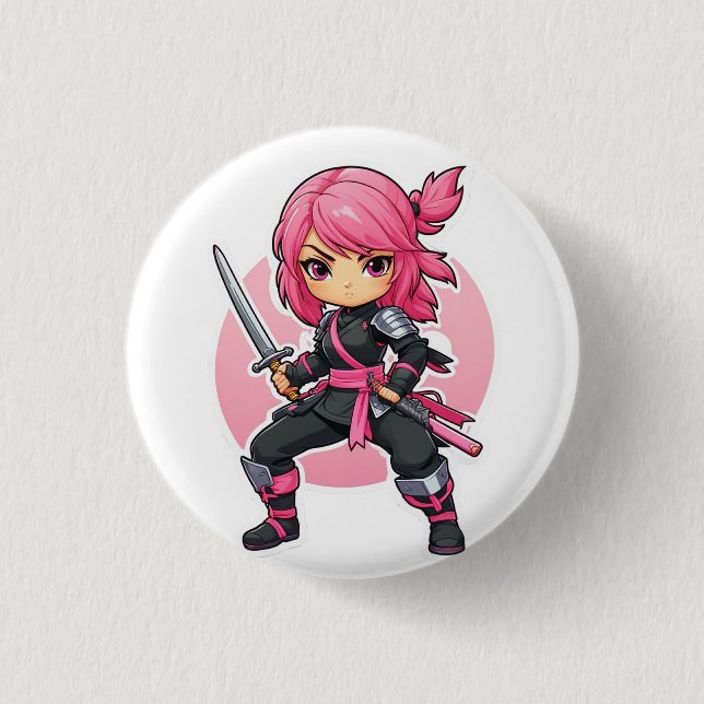 Badge Rond 2,50 Cm Fille Ninja rose (Devant)