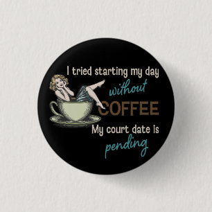 Badge Rond 2,50 Cm Fille Pin-up Café 