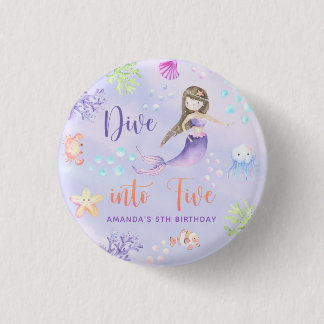 Badge Rond 2,50 Cm Fille sirène plonge dans la fête d'anniversaire po