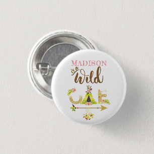Badge Rond 2,50 Cm Fille Wild One Premier anniversaire Personnalisé