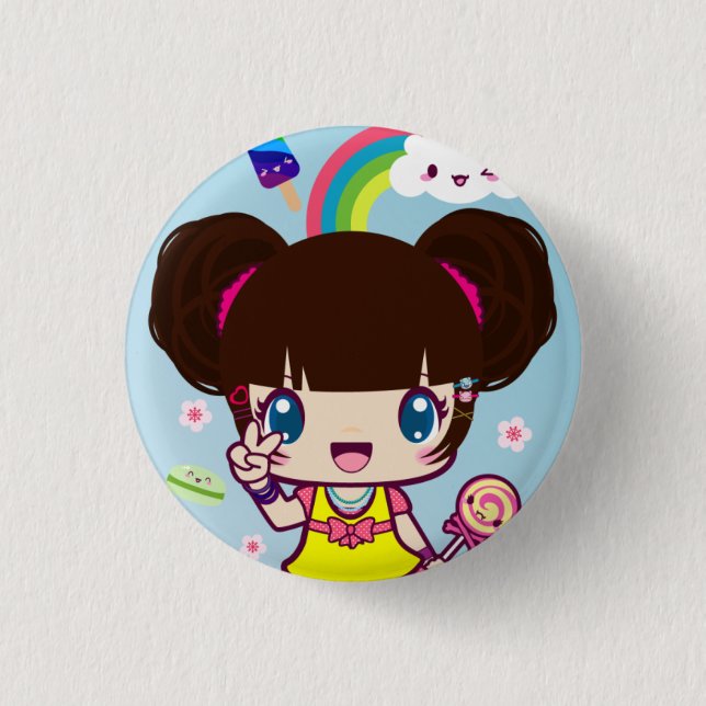 Badge Rond 2,50 Cm Fille Yuriko de Harajuku (Devant)