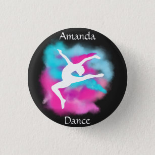 Badge Rond 2,50 Cm Filles Danse Leap rose Bombe couleur bleu avec nom