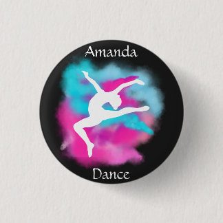 Badge Rond 2,50 Cm Filles Danse Leap rose Bombe couleur bleu avec nom