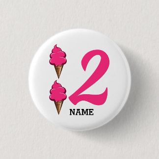 Badge Rond 2,50 Cm Filles Deuxième fête d'anniversaire Crème de glace