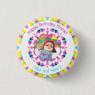 Badge Rond 2,50 Cm Filles Garçons Joyeux Anniversaire Étoile Photo su