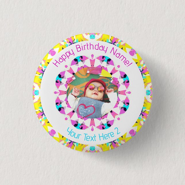 Badge Rond 2,50 Cm Filles Garçons Joyeux Anniversaire Étoile Photo su (Devant)