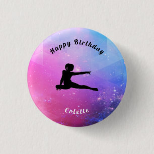 Badge Rond 2,50 Cm Filles rose / Bleu Joyeux Bouton Anniversaire