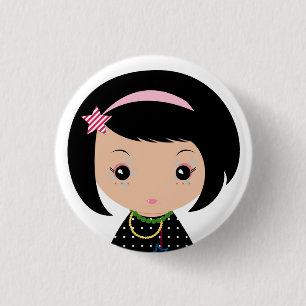 Badge Rond 2,50 Cm Fin de Kawaii Kokeshi vers le haut de Pin