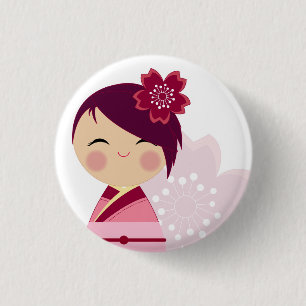 Badge Rond 2,50 Cm Fin de Kokeshi Sakura vers le haut de Pin