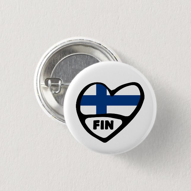 Badge Rond 2,50 Cm Finlande Code Pays Drapeau Insigne Coeur Pin, FIN (Devant & derrière)