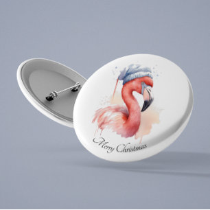 Badge Rond 2,50 Cm Flamant rose de Noël, personnalisable
