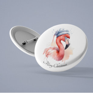 Badge Rond 2,50 Cm Flamant rose de Noël, personnalisable