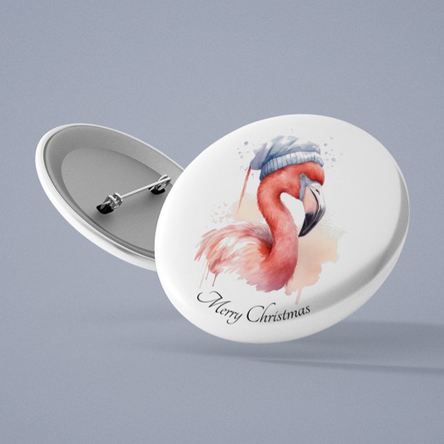 Badge Rond 2,50 Cm Flamant rose père Noël Snowbird, personnalisé (Créateur téléchargé)
